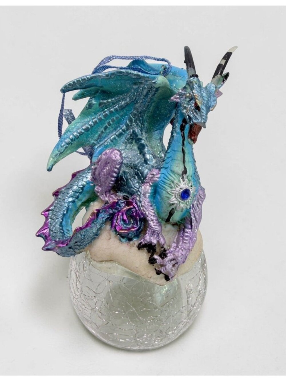 Fantasy Frost Dragon Ornament Design Toscano Glass Crackle Egg Myhtical READ